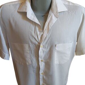 XL Vintage Arrow batiste White Short Sleeve 70's Button-Up Shirt Dacron Distress